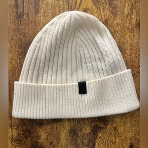 All Saints Unisex White Beanie Ribbed with Logo